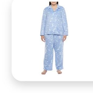 Adonna Womens 2 Piece Fleece Pajama Set Size 1X Blue Paisley Sleep Lounge Soft